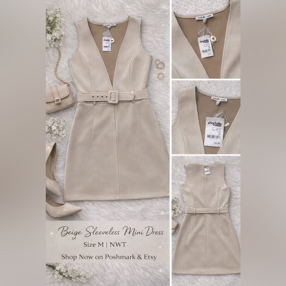 Charlotte Russe Cream Belted Mini Dress